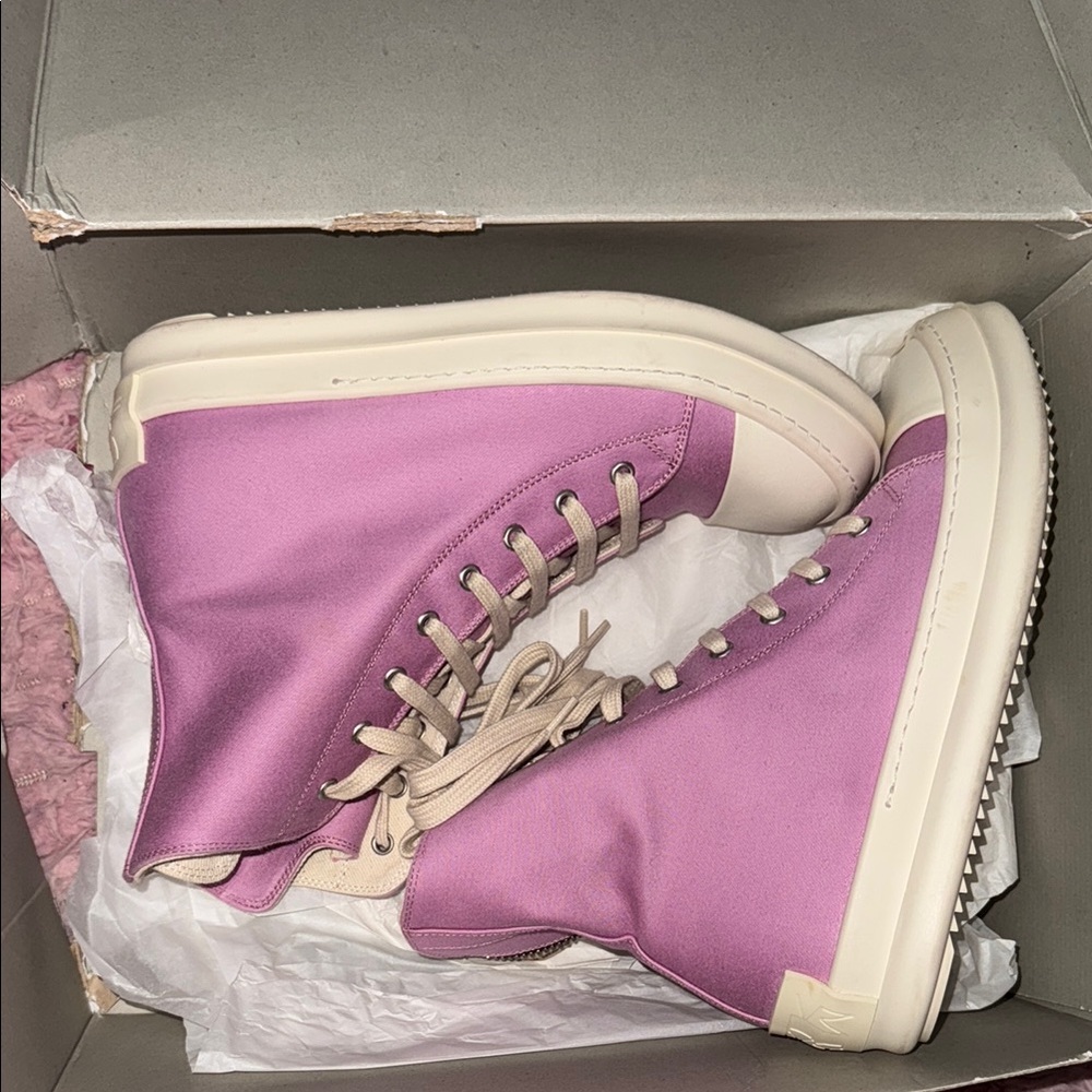 Rick Owens Pink and Cream High-Top Sneakers